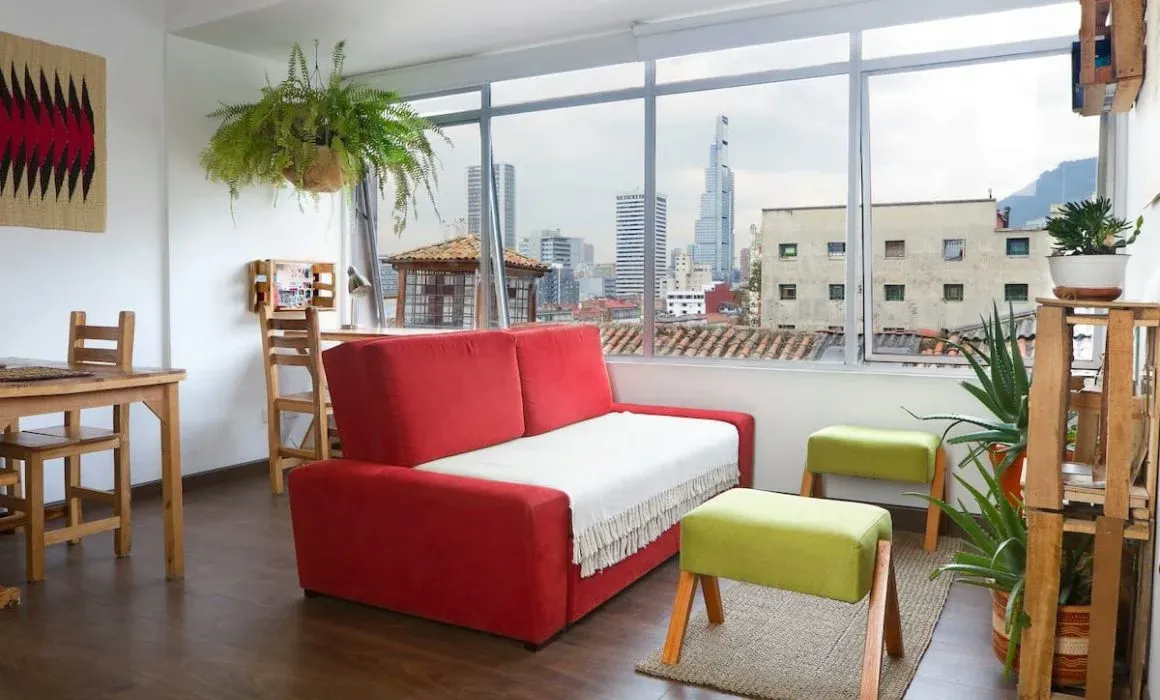 Sofa and living space in Bogota Perfect location La Candelaria with great natural light