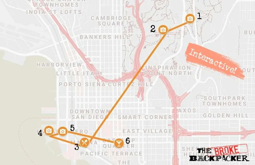 San Diego Itinerary Day 1 Map