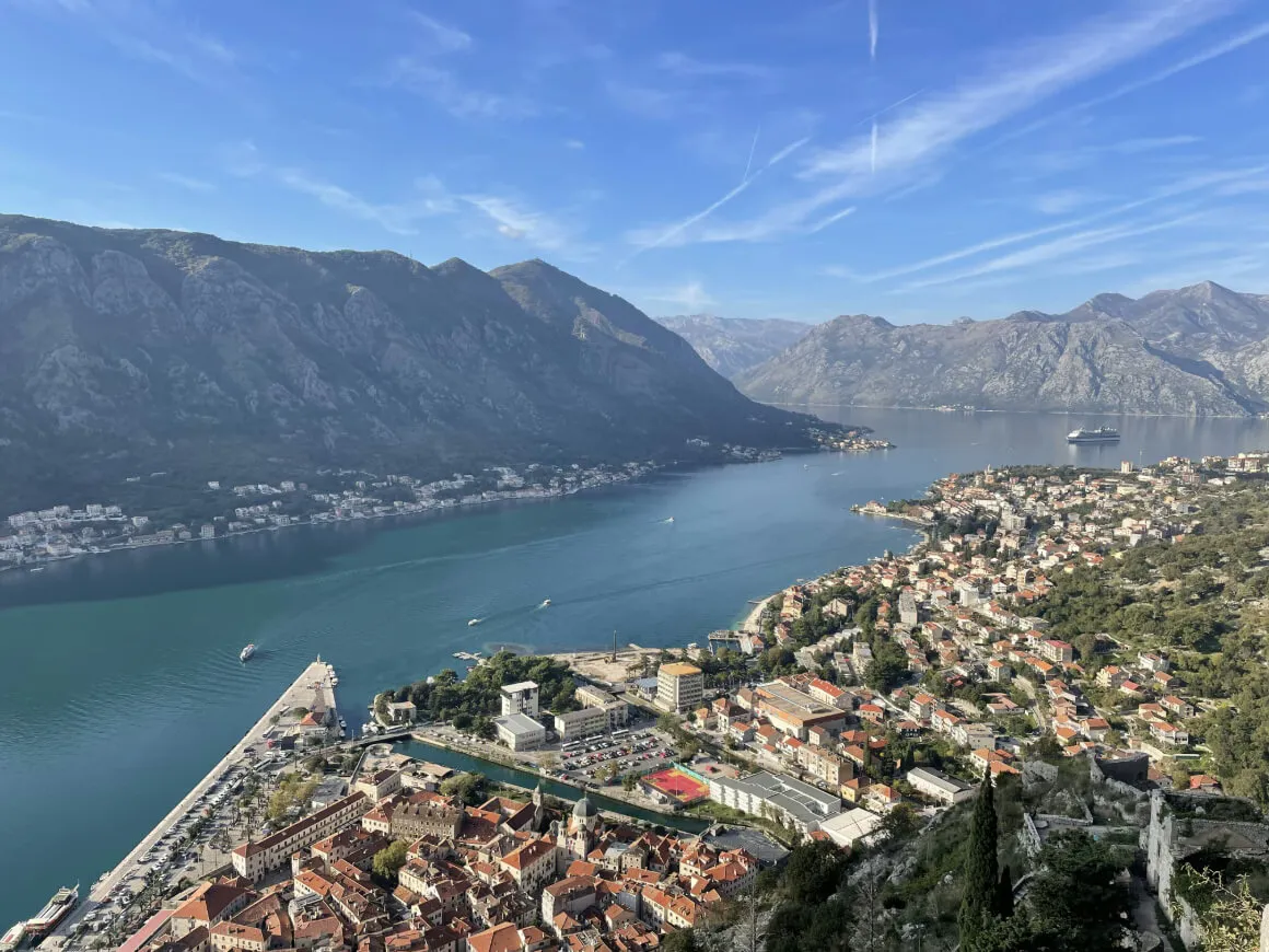 view looking over boka bay on the Kotor Fort Hike on a sunny day