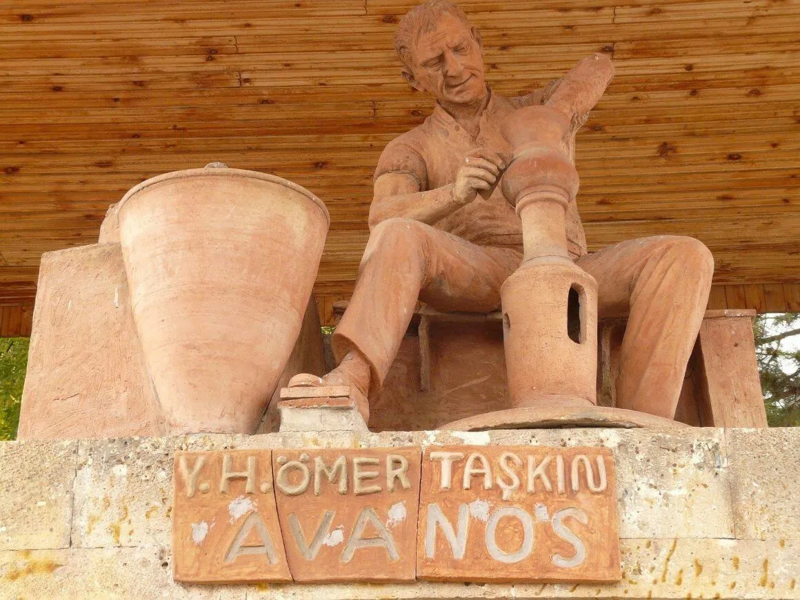 Avanos, Cappadocia, famous for it's pottery, picture showing a ceramic statue of a man turning a vase