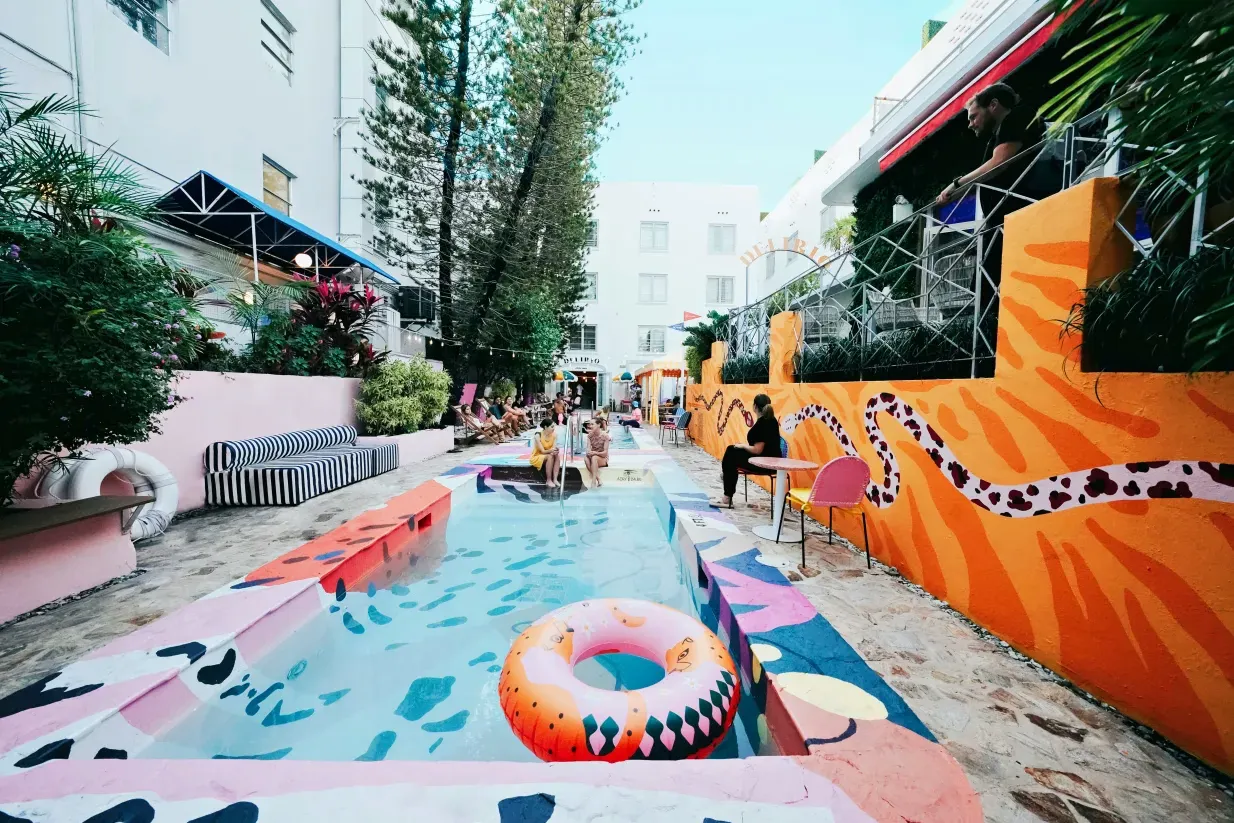 colorful hostel design with a pool in south beach