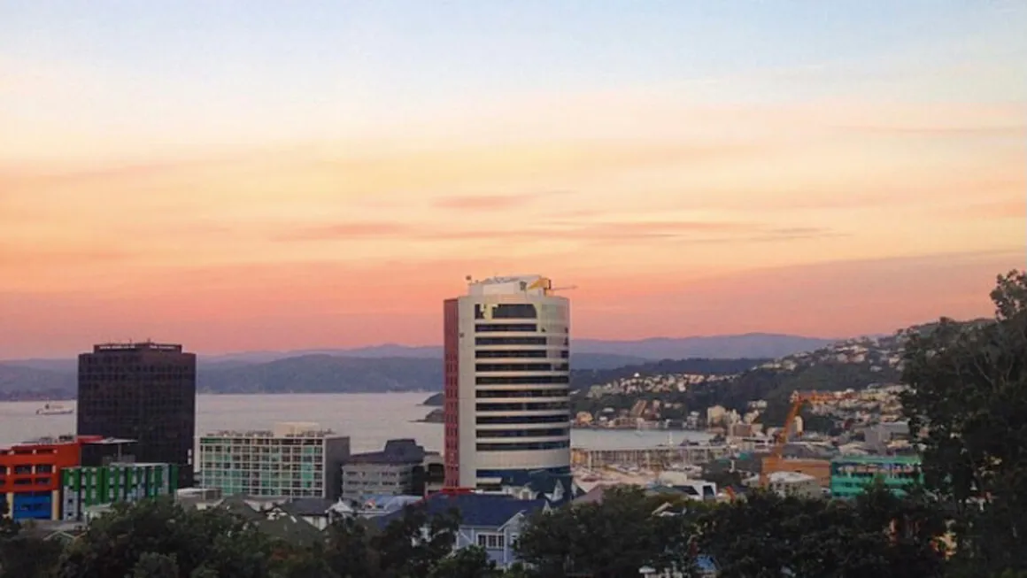 View over Wellington city at sunset.