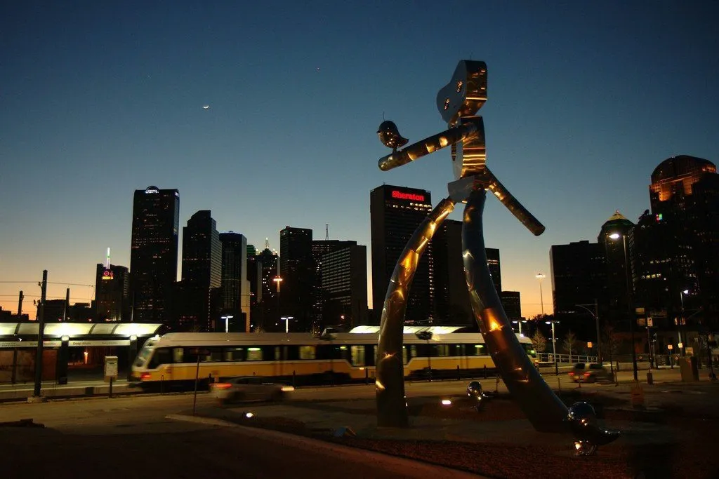 an art installation at twilight in deep ellum, dallas