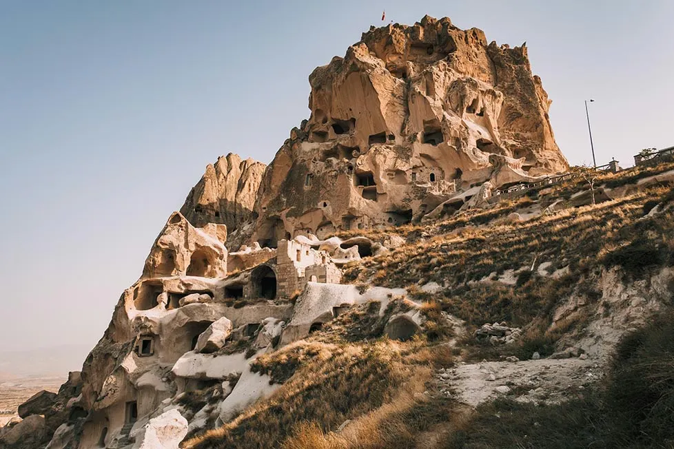 Uchisar Castle from below in Cappadocia